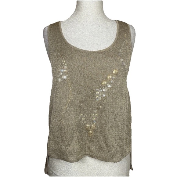 Vtg FENDI Gold Knit Tank Top Womens Sz S (42)‎ Designer Italy Embellished Luxury - Picture 1 of 11